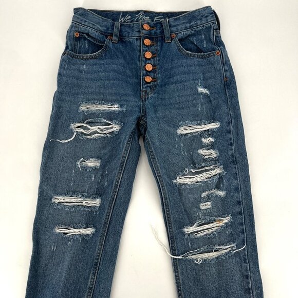 Free People 5 Button Fly Destroyed Jeans Skinny Cropped Size 24 Grunge Beach - Picture 3 of 10